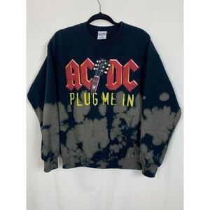 AC/DC Sweatshirt Black Medium Plug Me In Rock Band Tie Dye Bleach